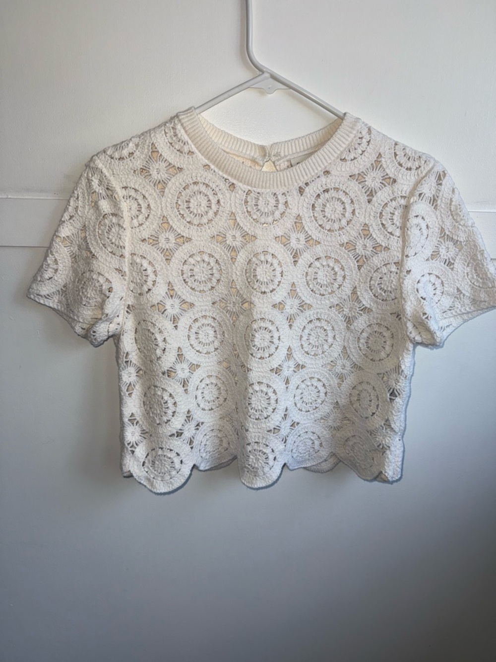 Abercrombie & Fitch White Crochet Lace Mosaic Tile Top Short Sleeve Boho Small - Picture 3 of 12